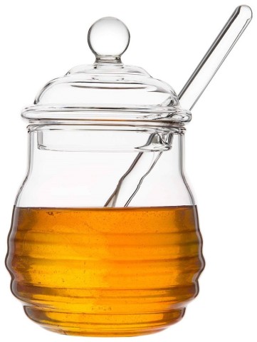 GuDoQi Glass Honey Pot with Dipper, Honey Jars with Lids and Honey Stick, 250ml Honey Dispenser Glass Container