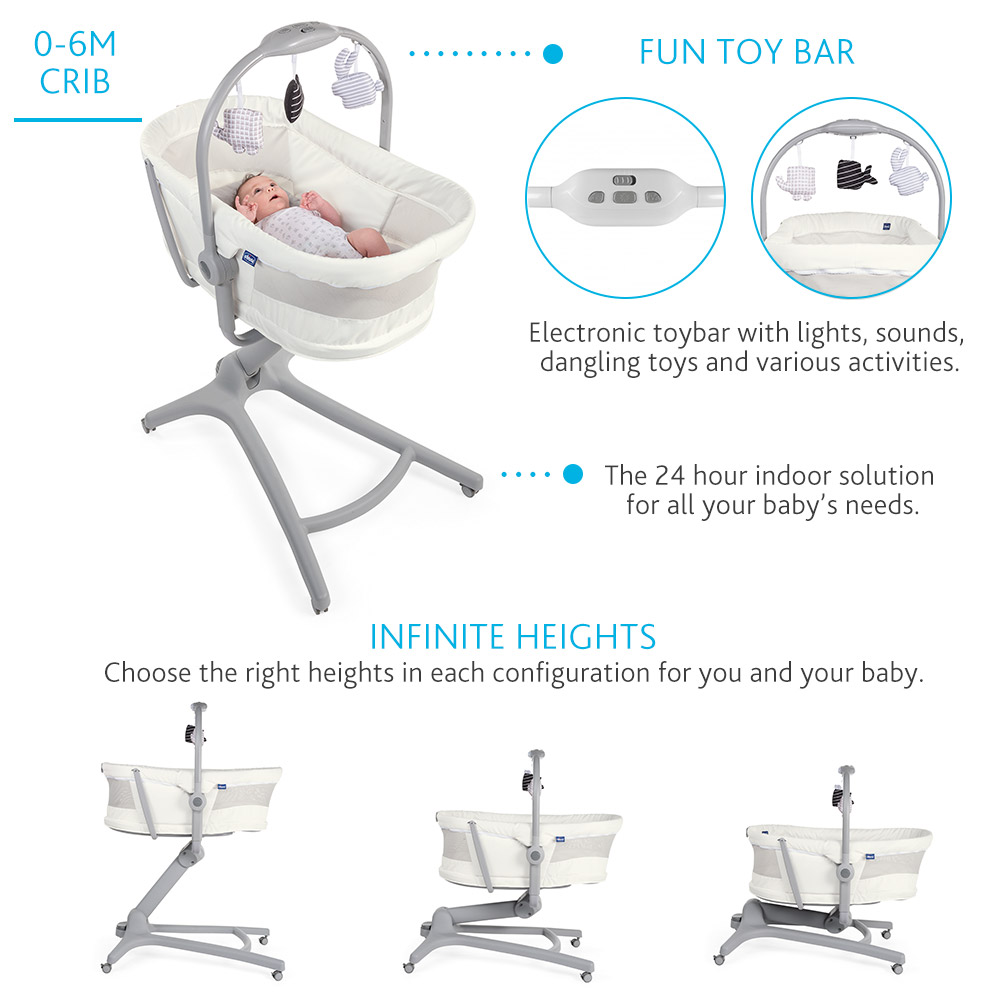 Chicco 4in1 Baby Hug Crib / Seat with Lights & Musical Sounds - Grey