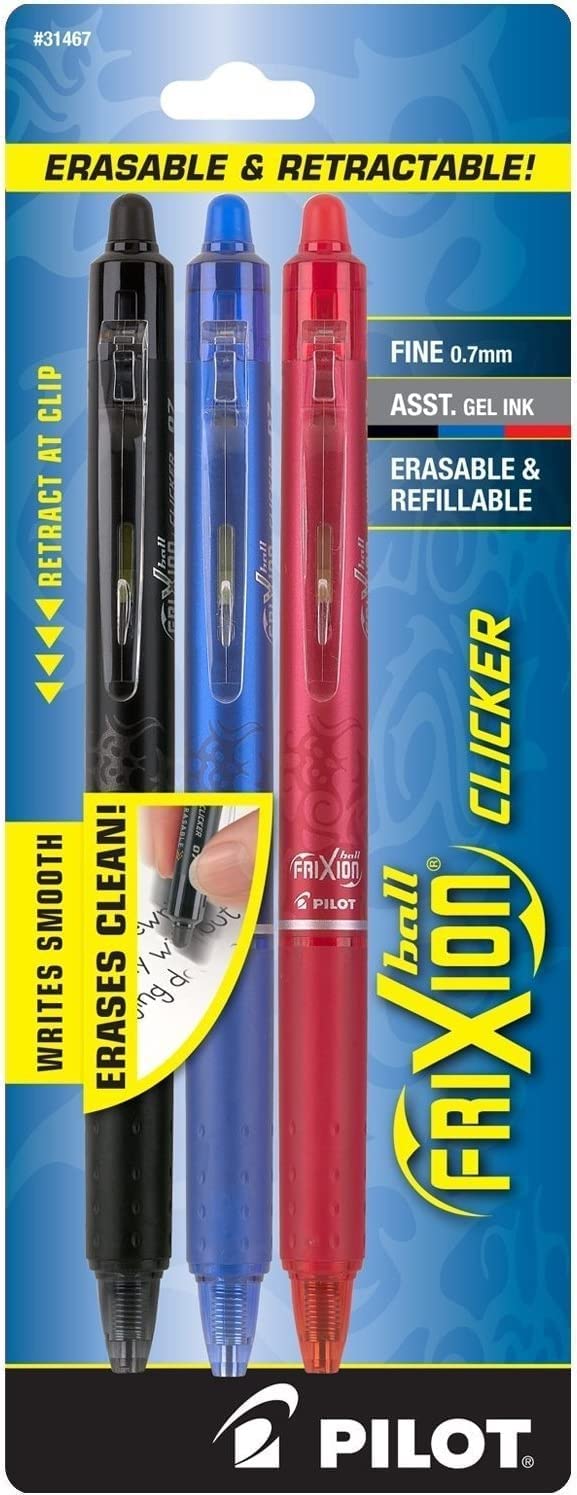 Pilot FriXion Clicker Erasable Navy Gel Ink Pens, 3 Pens with 3