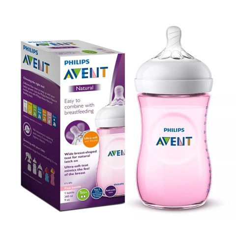 Natural Feeding Bottle 260ml - Single Pack - Pink