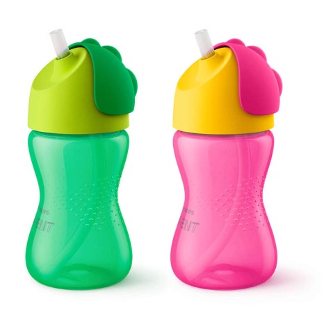 Bendy Straw Cup 300ml 12m+. Green-Light Green. and Pink-Yellow