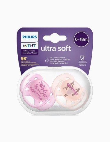 2 Deco Ultra Soft Soothers 6-18m - Pink