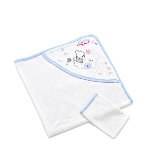 BABYJEM NEW BORN BATH TOWEL / WHITE/BLUE