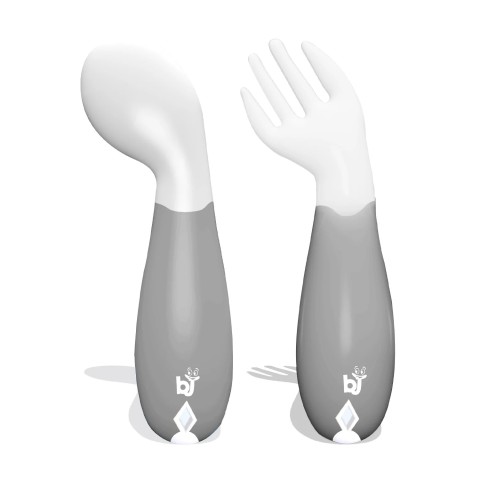 BABYJEM PLASTIC ANGLED FORK & SPOON SET / WHİTE