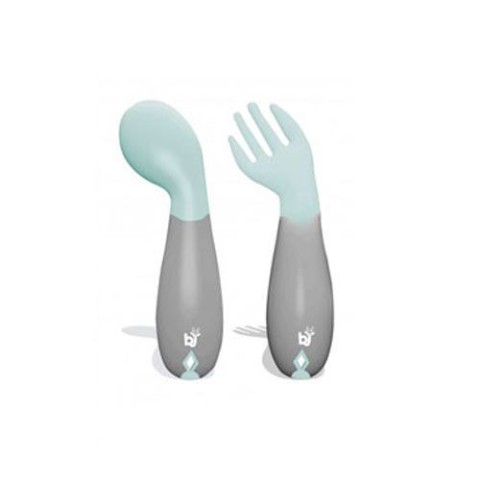 BABYJEM PLASTIC ANGLED FORK & SPOON SET / GREEN