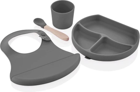 BABYJEM SILICON FEEDING SET GREY