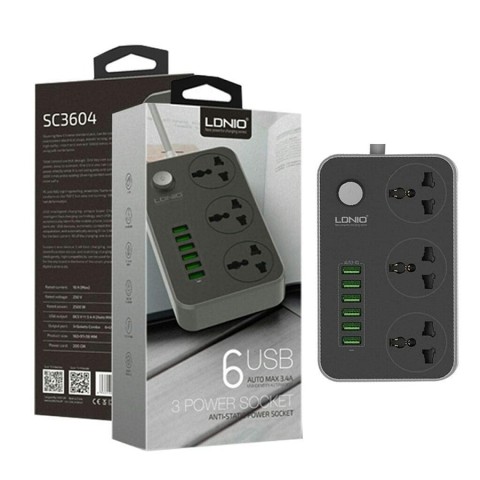 LDNIO EXTENSION 3 SOCKET 6 USB PORTS - SC3604