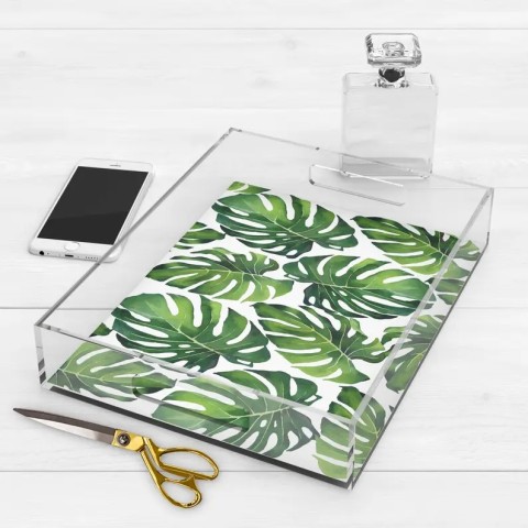 Monstera Tropical Leaf, Lucite Tray 11" x 17"