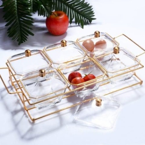 Gold Rim Crystal Bowls Tray